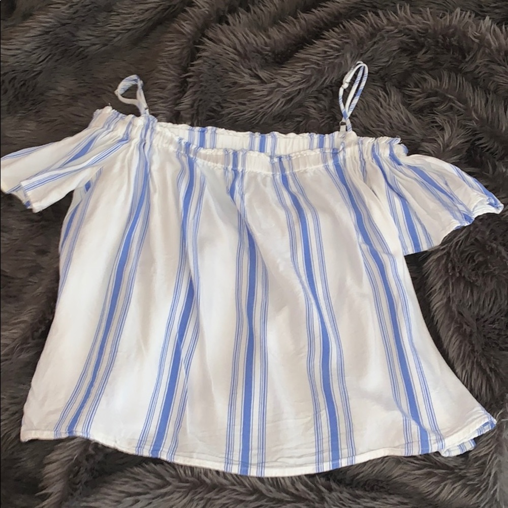 Blue+white striped/off-the shoulder w straps